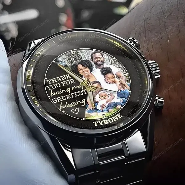 Dad Photo Upload Personalized Metal Watch - Gift for Husband/Dad/Grandpa