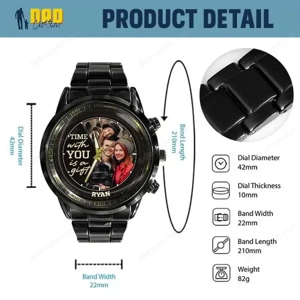 Dad Photo Upload Personalized Metal Watch - Gift for Husband/Dad/Grandpa