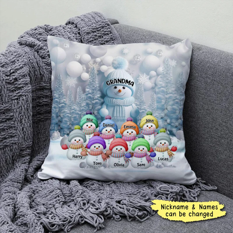 Christmas Blue Vibe Snowman Grandma Mom Colorful Kids Personalized Pillow
