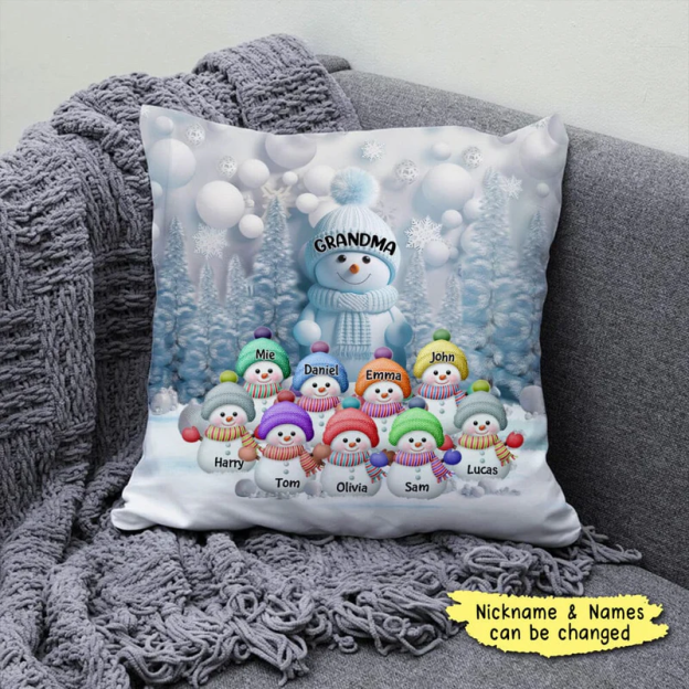 Christmas Blue Vibe Snowman Grandma Mom Colorful Kids Personalized Pillow