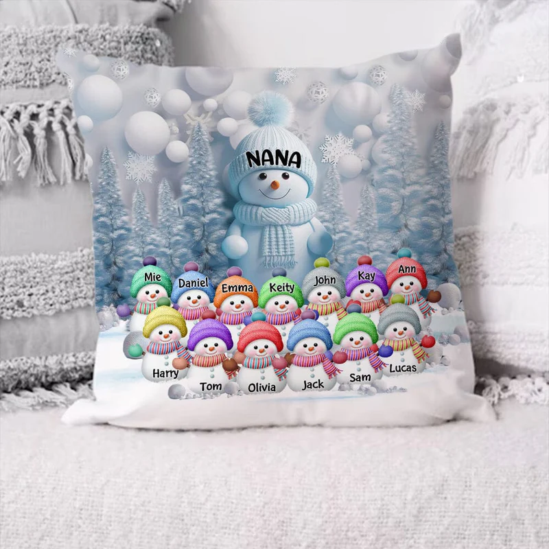 Christmas Blue Vibe Snowman Grandma Mom Colorful Kids Personalized Pillow