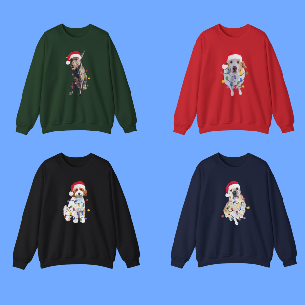 Custom Dog Sweatshirt, Holiday gift for Dog Lovers, Holiday Pet Crewneck, Personalized dog Christmas sweater, Custom Pet Illustration