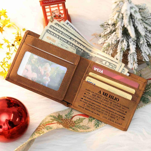 Christmas 2024-Mom to Son Wallet-Engraved Wallet For Son-Wallet for Son From Mom & Dad- Leather Wallet-Mens Wallet-Christmas Gift Birthday Gift-Gift For Son Cannot Be Customized