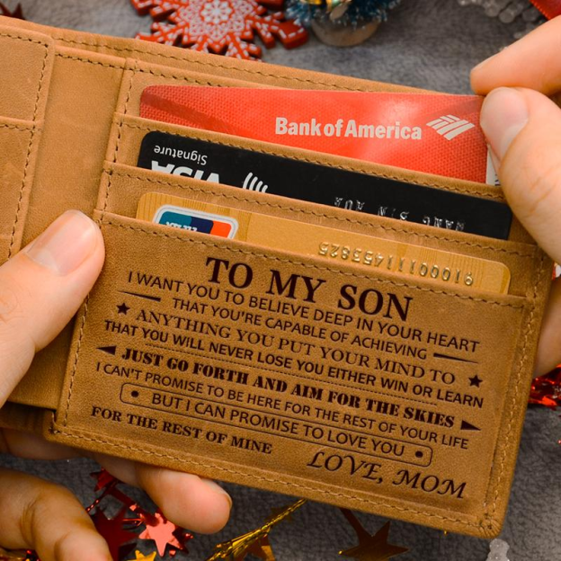 Christmas 2024-Mom to Son Wallet-Engraved Wallet For Son-Wallet for Son From Mom & Dad- Leather Wallet-Mens Wallet-Christmas Gift Birthday Gift-Gift For Son Cannot Be Customized