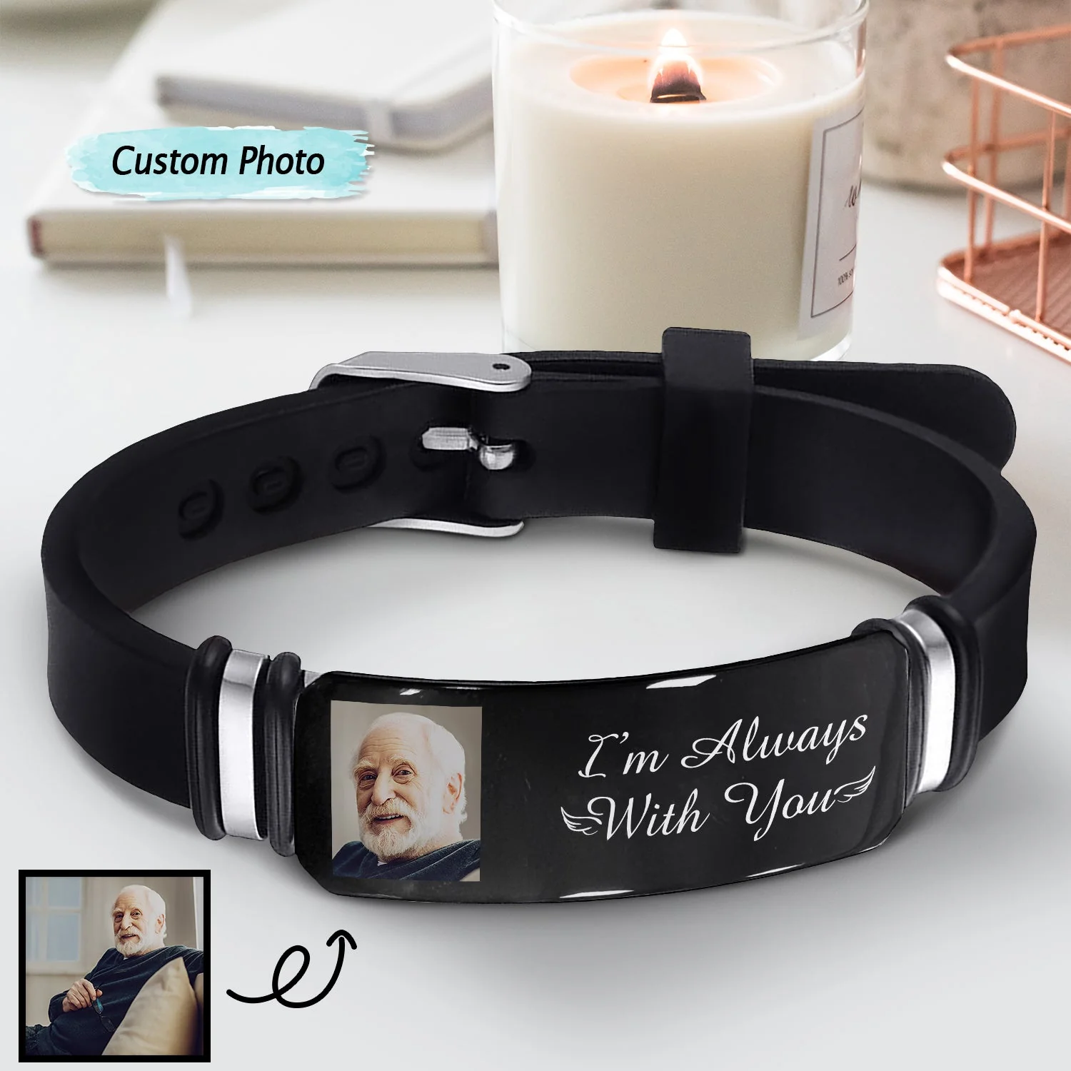 Custom Photo Always With You - Memorial Personalized Custom Bracelet -