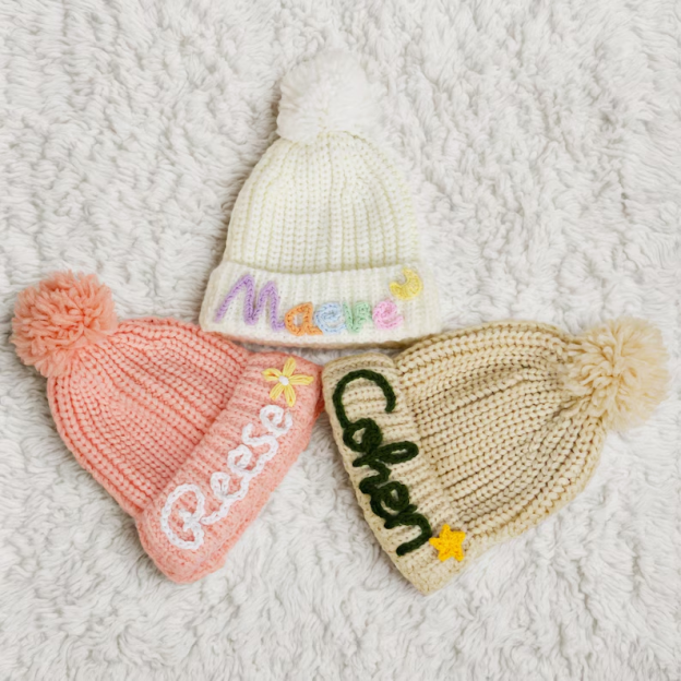 Customized Winter Baby Beanie With Name,Personalize Embroidered Baby Hat With Pom,Knitted Toddler Beanies,Christmas Gift For Baby,Baby Gift