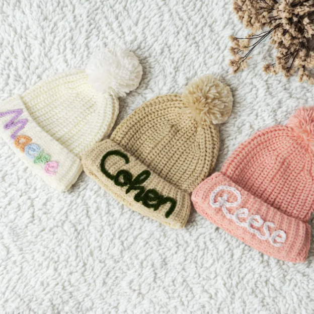 Customized Winter Baby Beanie With Name,Personalize Embroidered Baby Hat With Pom,Knitted Toddler Beanies,Christmas Gift For Baby,Baby Gift
