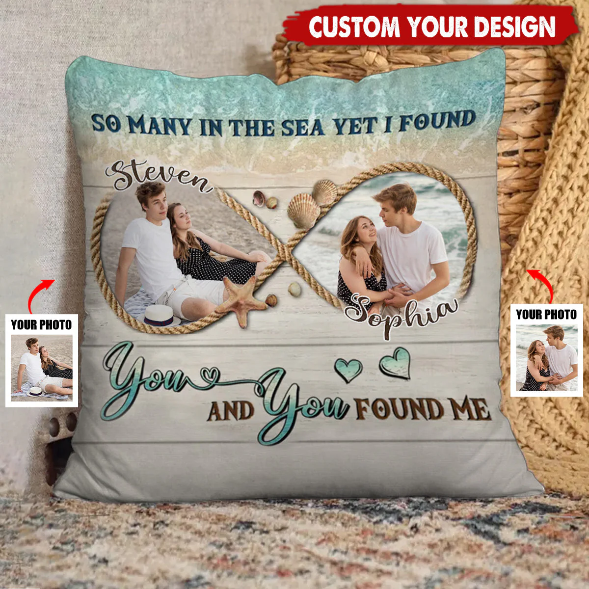 Personalized Lovely Beach Gift For Couple Custom Photos With Infinite-Shaped Pillow