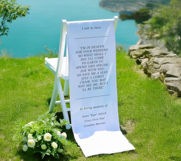 Reserved Wedding Memorial Chair Sign, Personalized Fabric Sign, Wedding Chair Banner In Memory Of Loved Ones, Custom Memorial Wedding Sign