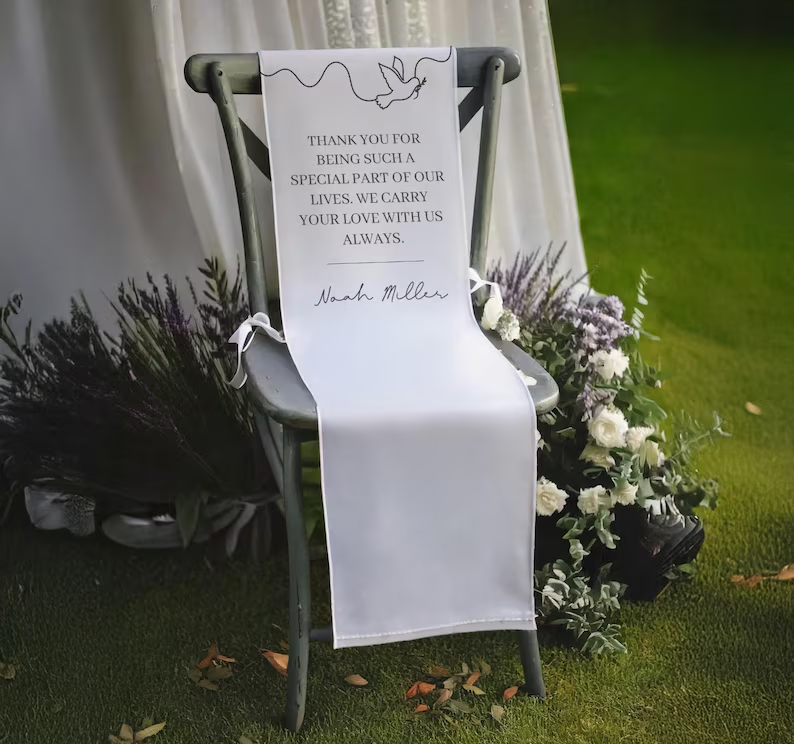 Reserved Wedding Memorial Chair Sign, Personalized Fabric Sign, Wedding Chair Banner In Memory Of Loved Ones, Custom Memorial Wedding Sign