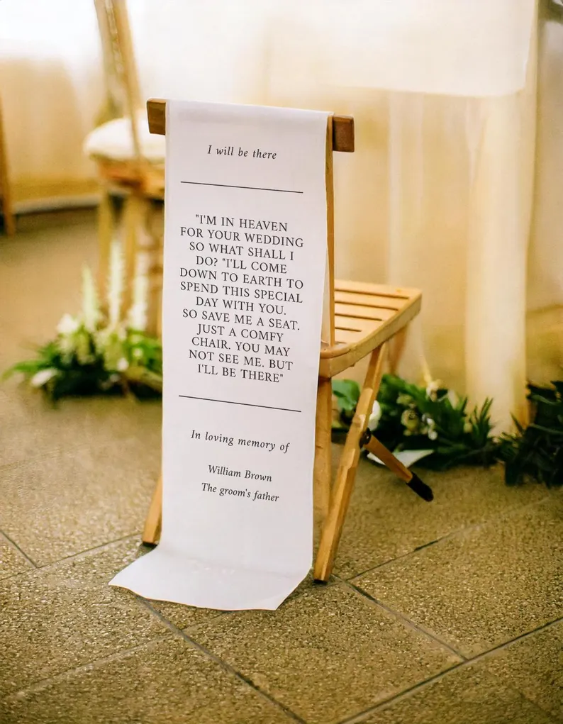 Reserved Wedding Memorial Chair Sign, Personalized Fabric Sign, Wedding Chair Banner In Memory Of Loved Ones, Custom Memorial Wedding Sign
