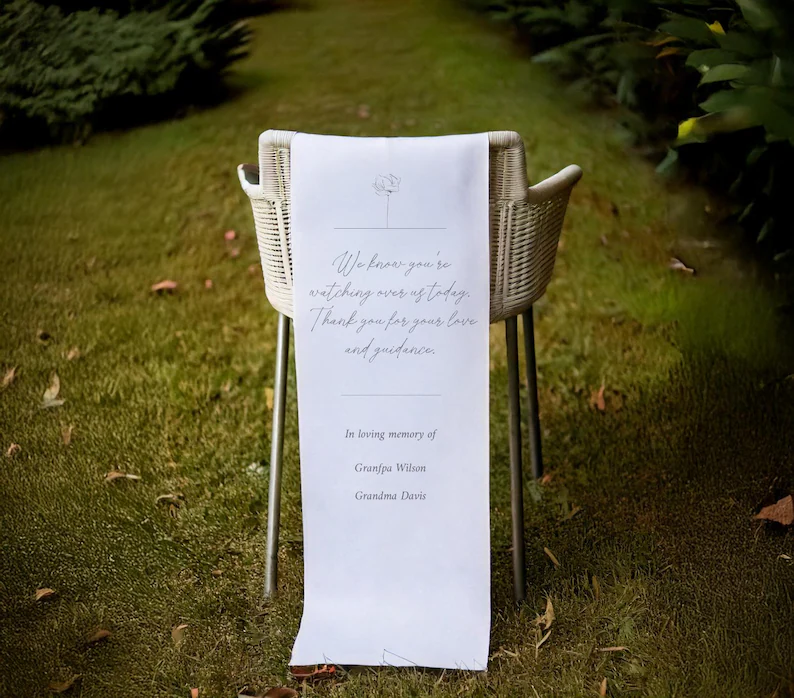 Reserved Wedding Memorial Chair Sign, Personalized Fabric Sign, Wedding Chair Banner In Memory Of Loved Ones, Custom Memorial Wedding Sign