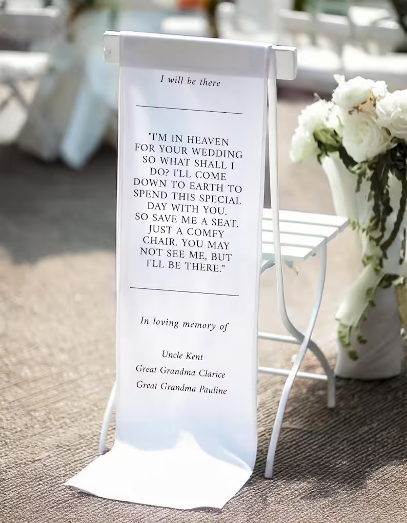 Reserved Wedding Memorial Chair Sign, Personalized Fabric Sign, Wedding Chair Banner In Memory Of Loved Ones, Custom Memorial Wedding Sign