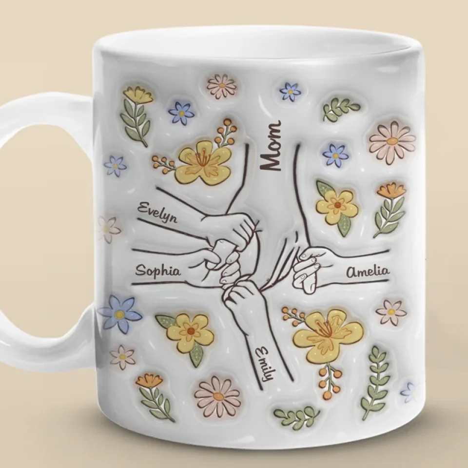 Hand In Hand, Gift For Mom, Grandma - Personalized Mug