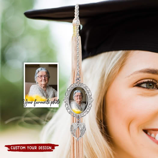Personalised Graduation Tassel Photo Charm with Angel Wings