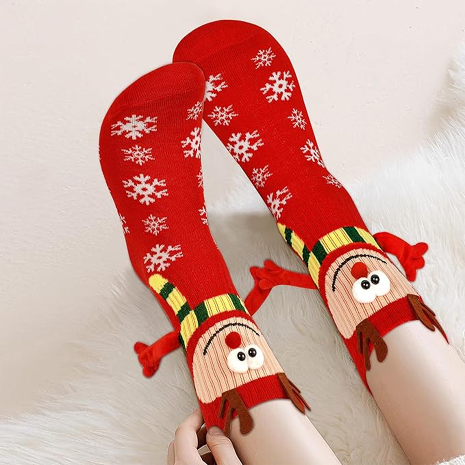 Christmas embroidered magnetic holding hands socks