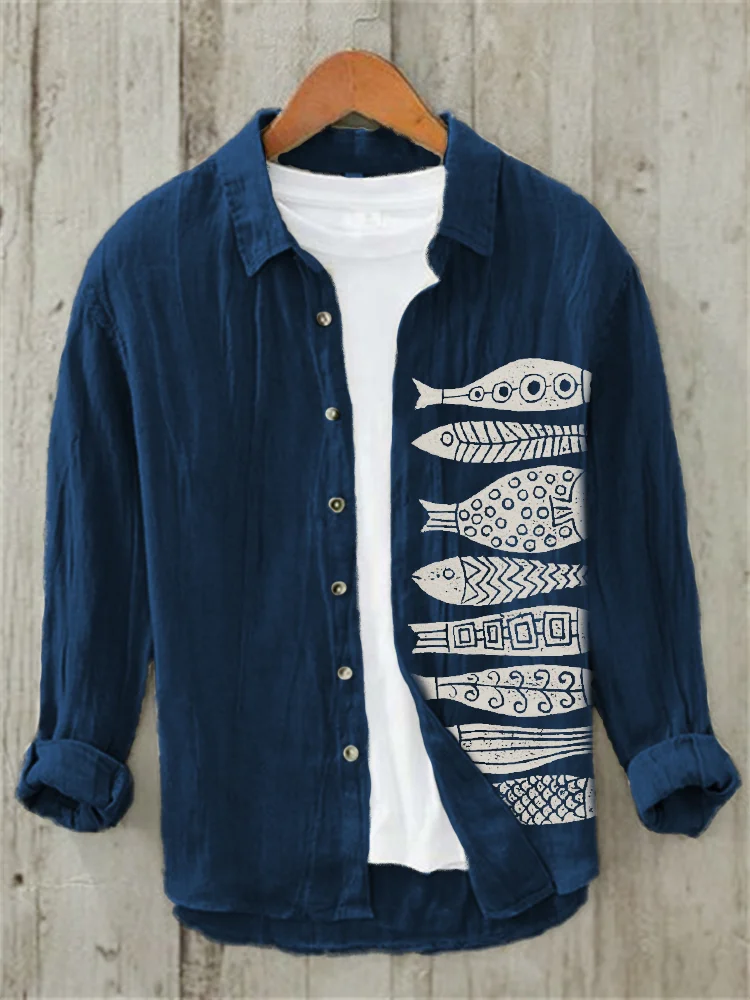 Fish Japanese Lino Art Linen Blend Shirt