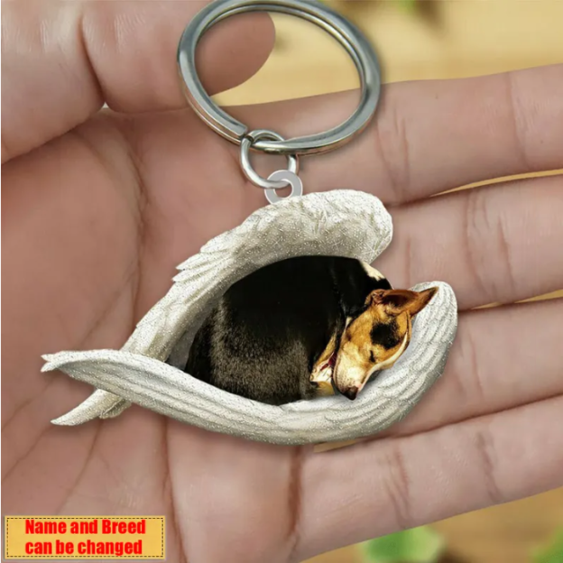 Personalized Stainless Dog Sleeping Angel Keychain - Double Sides Printed