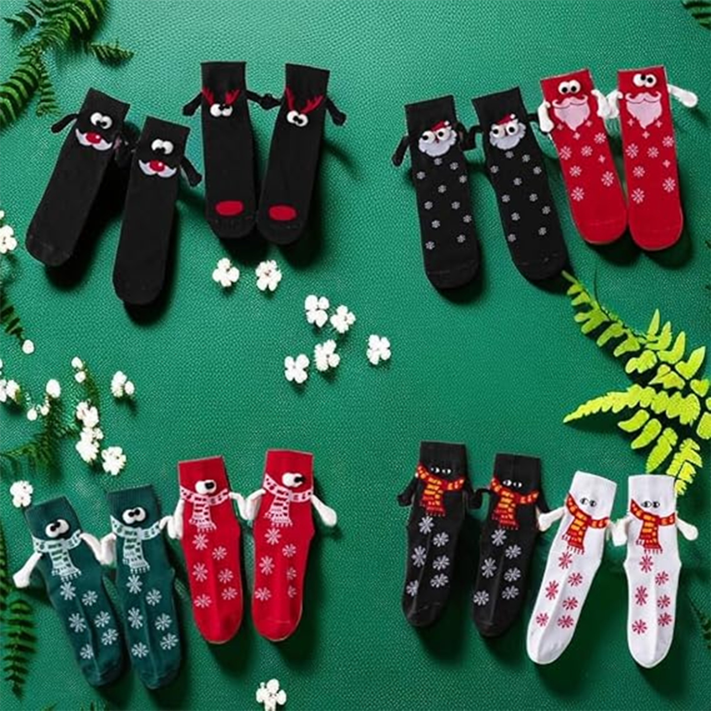 Christmas embroidered magnetic holding hands socks