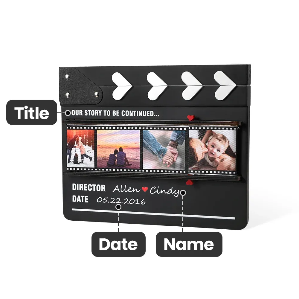 Personalized Rolling Photos Wooden Ornament with Film Clapperboard Design Anniversary Valentine's Day Romantic Gift for Couple