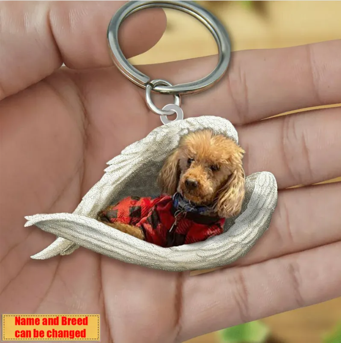 Personalized Stainless Dog Sleeping Angel Keychain - Double Sides Prin