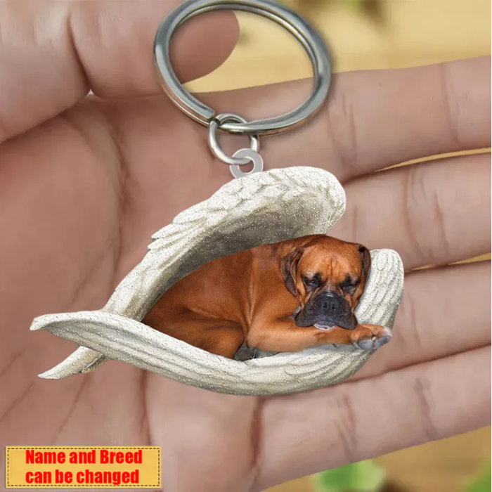 Personalized Stainless Dog Sleeping Angel Keychain - Double Sides Printed