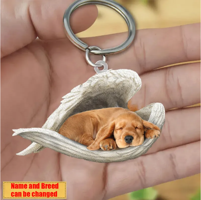 Personalized Stainless Dog Sleeping Angel Keychain - Double Sides Printed