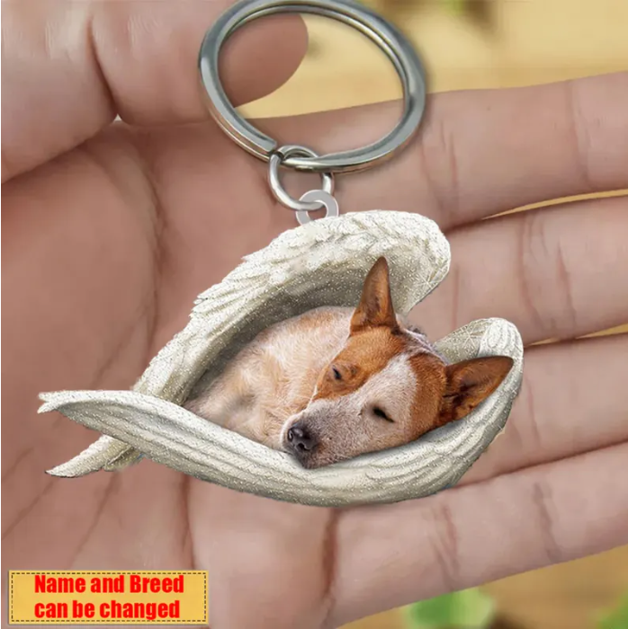 Personalized Stainless Dog Sleeping Angel Keychain - Double Sides Printed