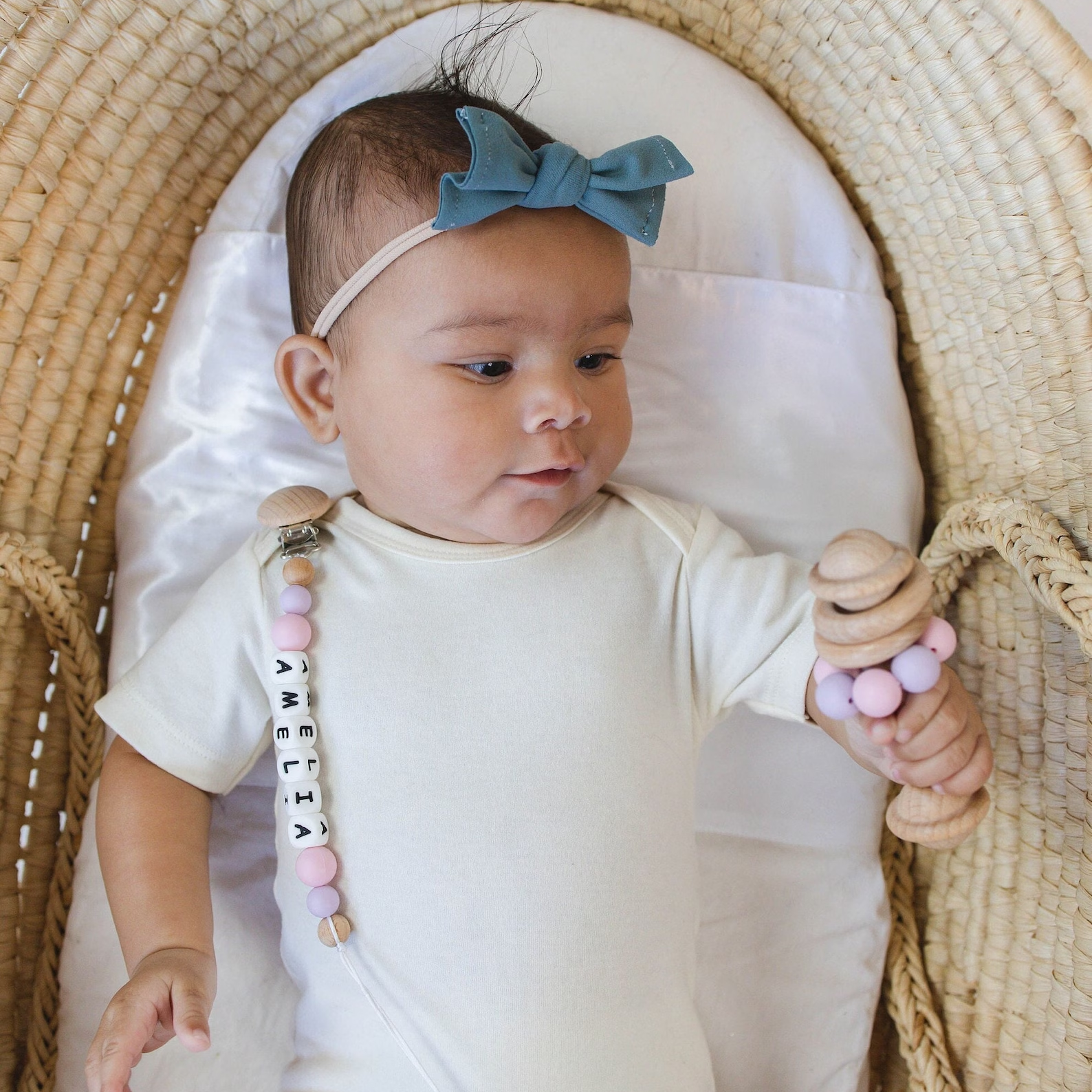 Personalized Baby Pacifier Clip & Rattle Ring