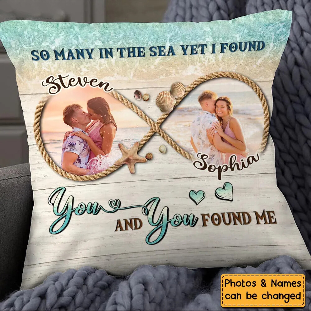 Personalized Lovely Beach Gift For Couple Custom Photos With Infinite-Shaped Pillow