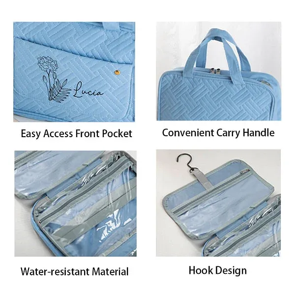 Personalized birth flower foldable hanging cosmetics storage