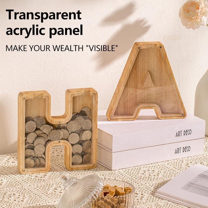1Pc Wooden Letter Piggy Bank,Coins Jar, HomeDesktop Crafts Orament Decor