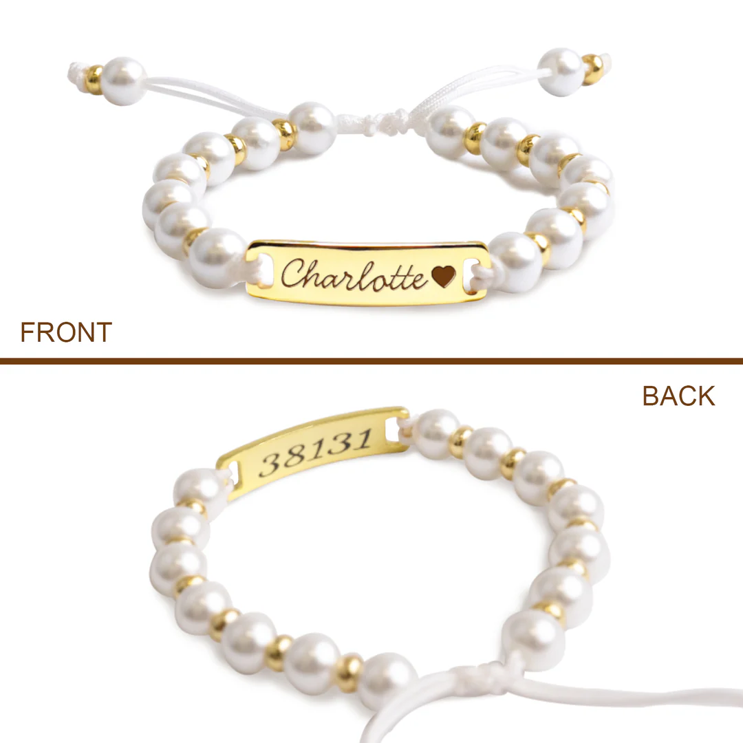 Personalized Handmade Braided Cord Baby Name Pearl Bracelet
