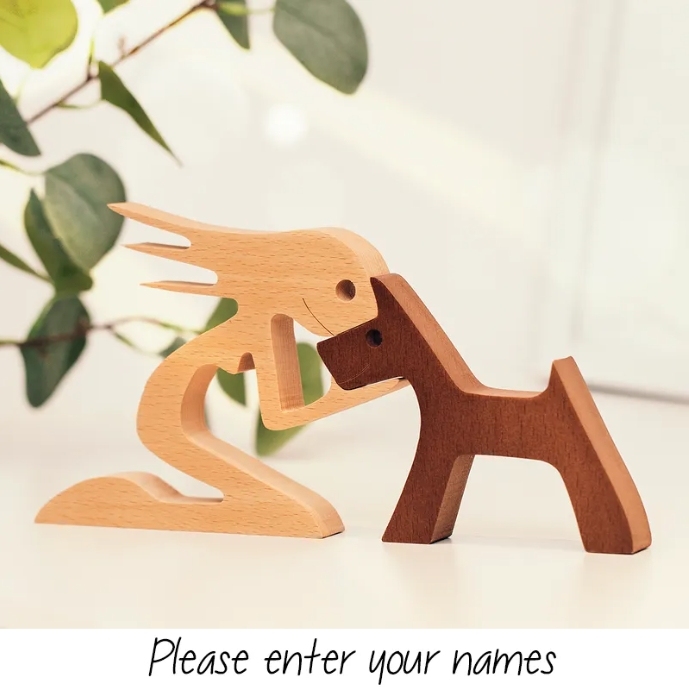 Personalized Custom Wooden Pet Carvings - The Love Between You And Your Fur-Friend - Gift For Pet Lovers - Wood Sculpture Table Ornaments, Carved Wood Decor
