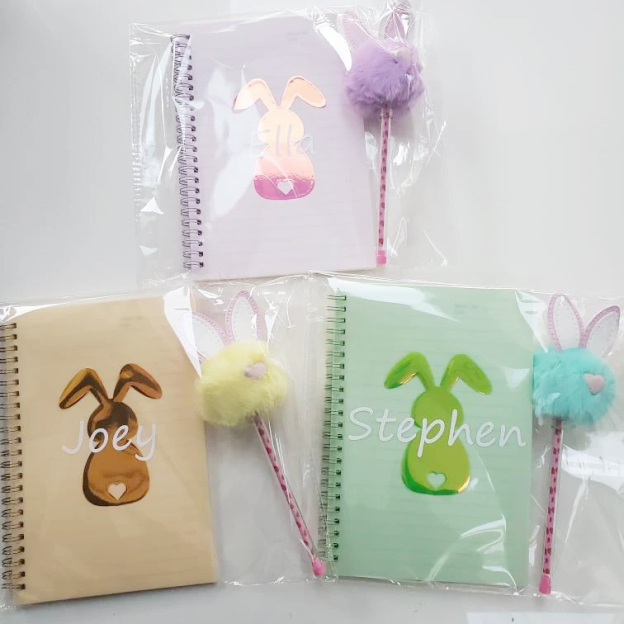 Personalised Bunny Notebook and Pom-Pom Pen Set