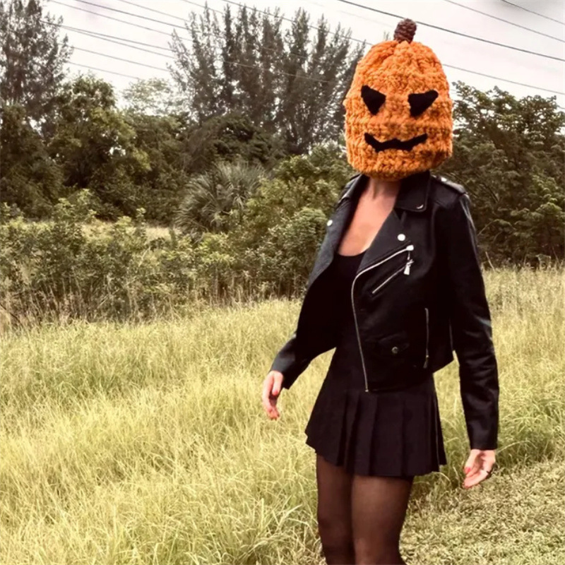 Hand-knitted pumpkin hat