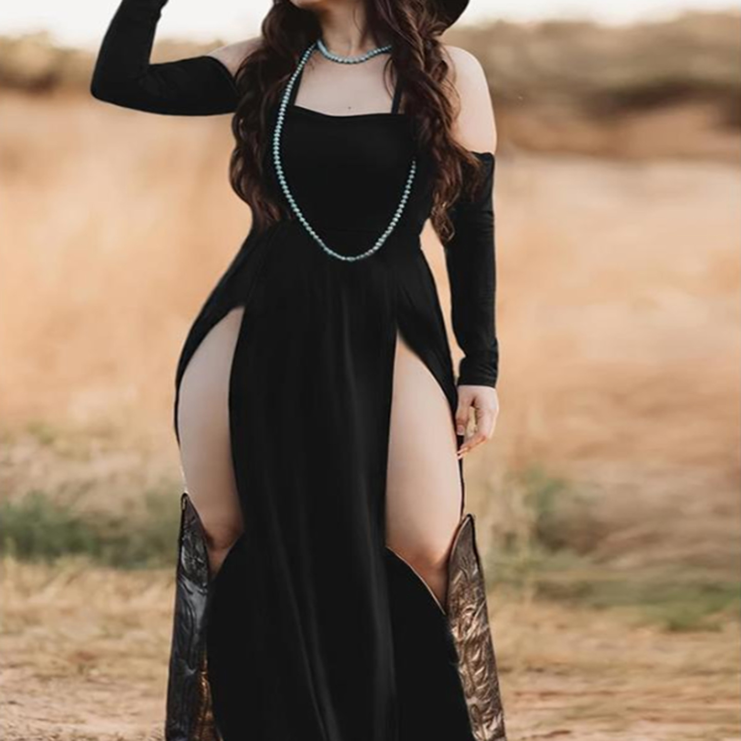 Retro halterneck backless slit maxi dress