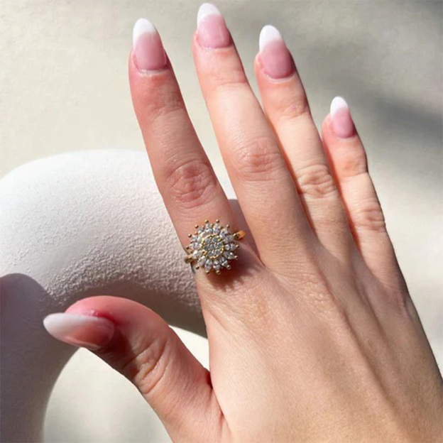 Full diamond sunflower open ring