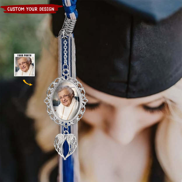Personalised Graduation Tassel Photo Charm with Angel Wings