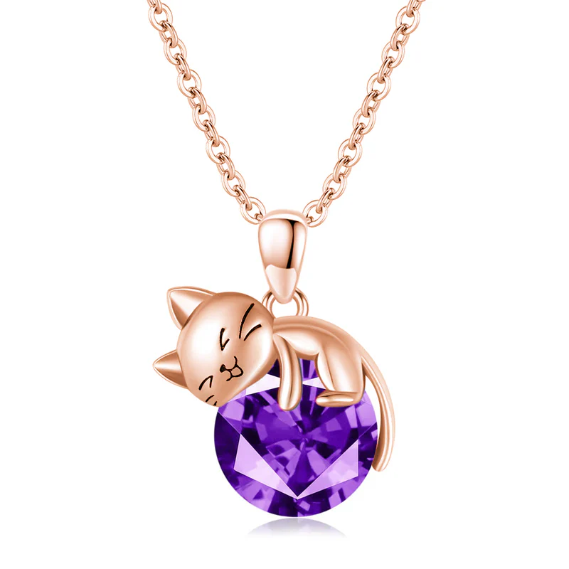 Cat pendant necklace with birthstone, gift for women, daughter and mot