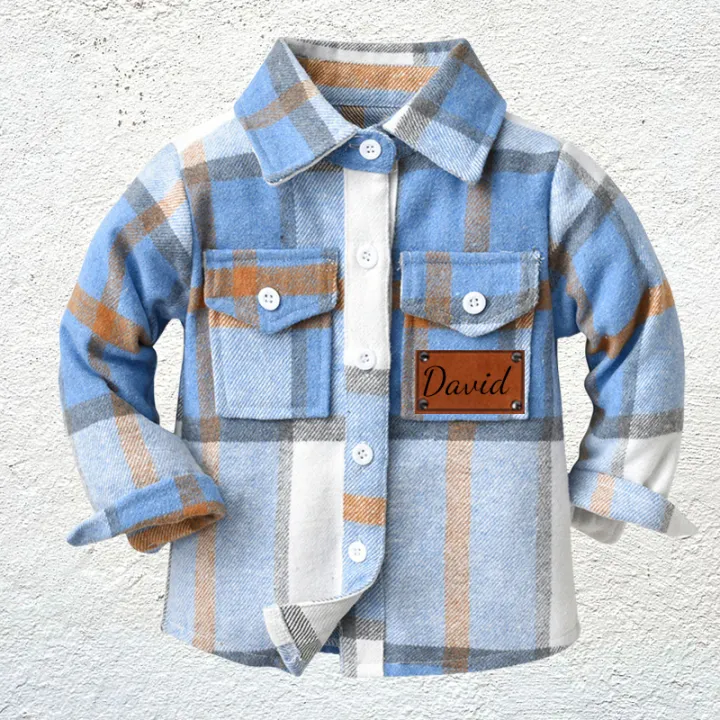Personalized Leather Patch Kids Flannel Jacket