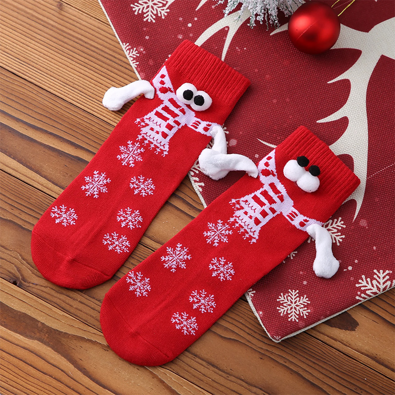 Christmas embroidered magnetic holding hands socks