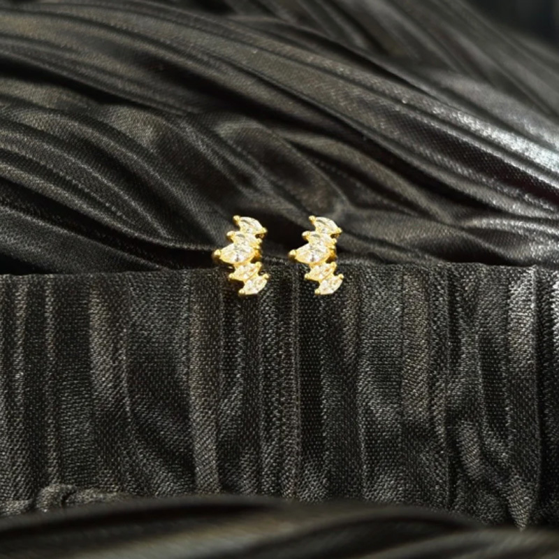 Fashionable zircon flower spike earrings