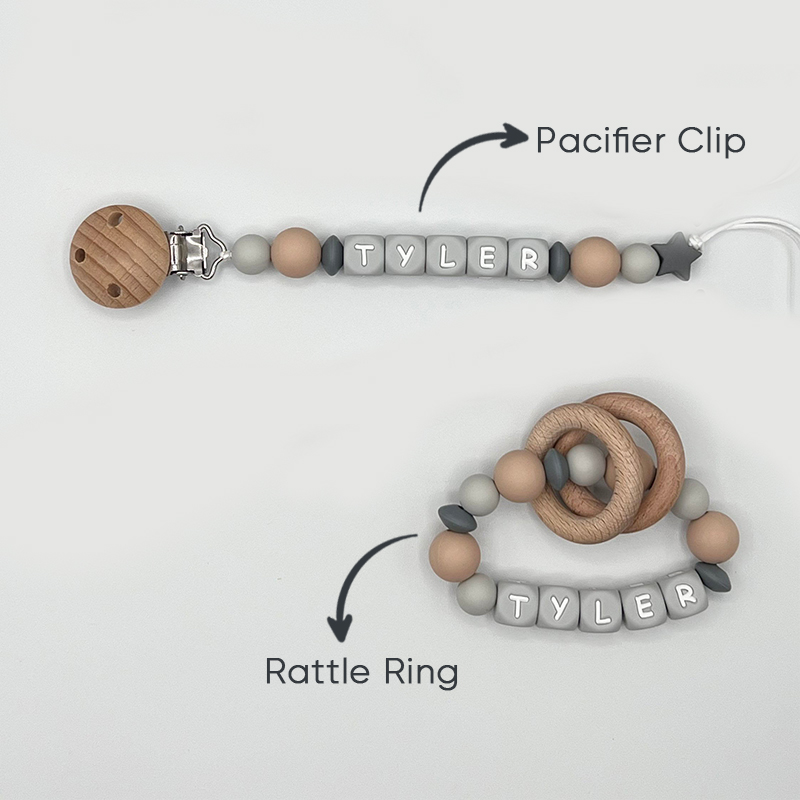 Personalized Baby Pacifier Clip & Rattle Ring