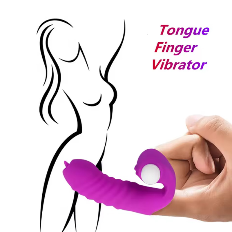 Tongue licking vibrating finger sleeve