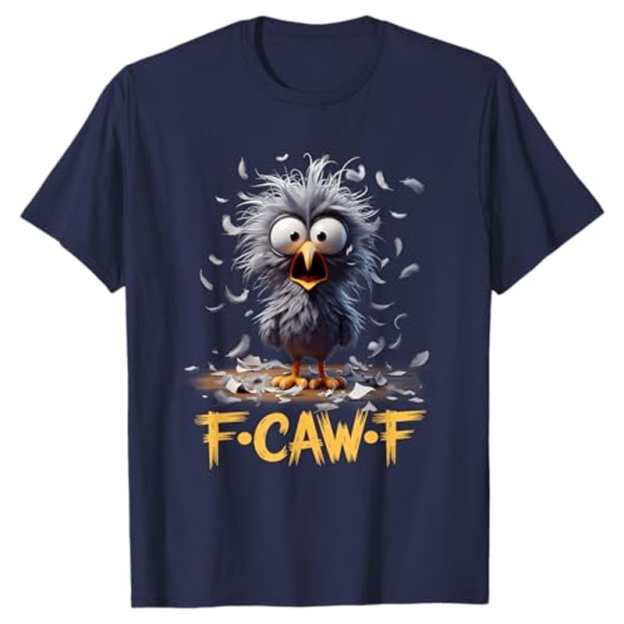 Round neck short-sleeved shirt with funny crow print
