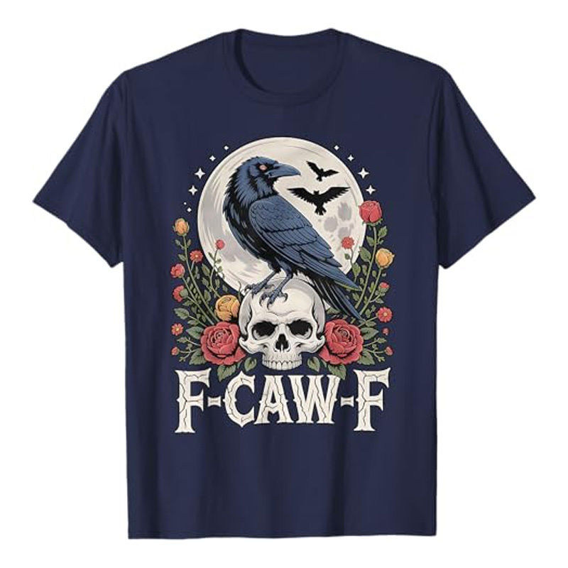 Round neck crow flower print short sleeves