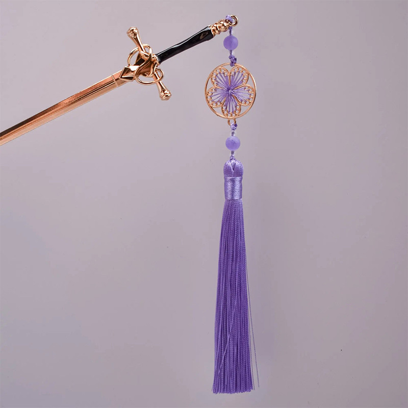 Cherry blossom amethyst sword-shaped hairpin