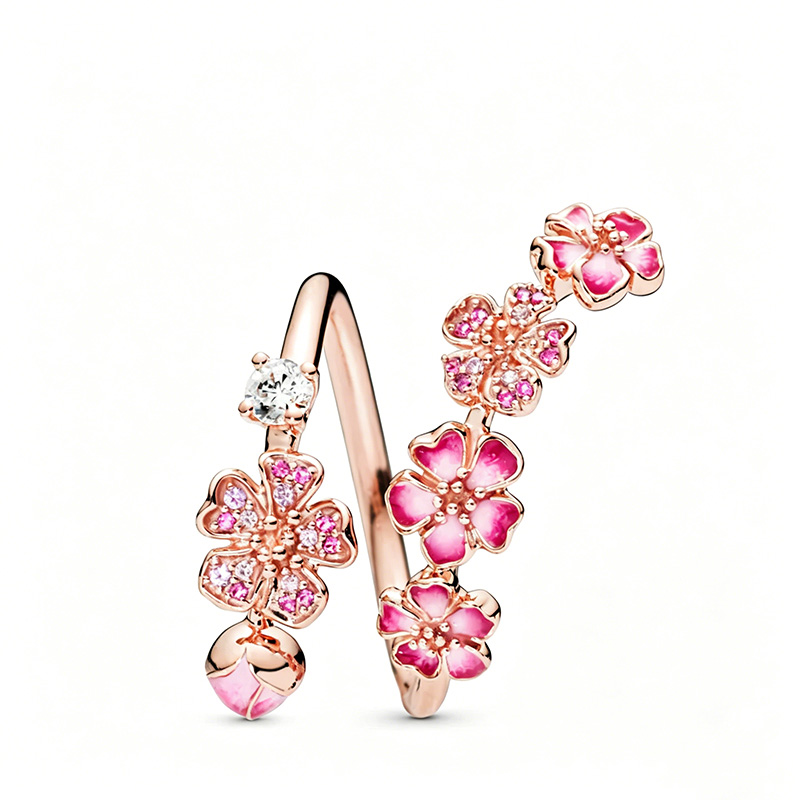 Rose gold peach blossom pavé beaded ring