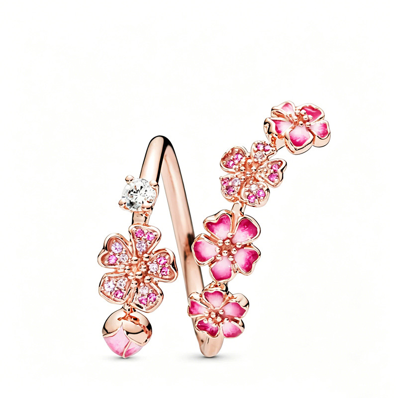 Rose gold peach blossom pavé beaded ring